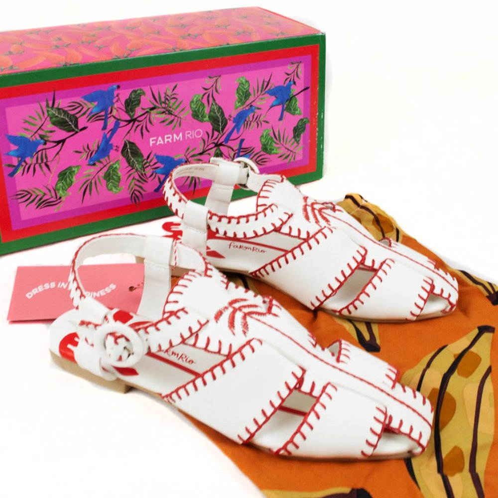 FARM Rio Red Embroidered Palm Tree Sandal 8.5M - Picture 6 of 12
